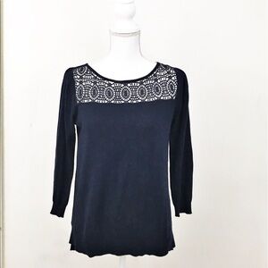 Loft Navy Sweater Small Lace/Crochet Embellished